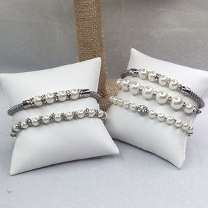 Pearl Bead and Classic Chain Mix Stretch Bracelets - 5